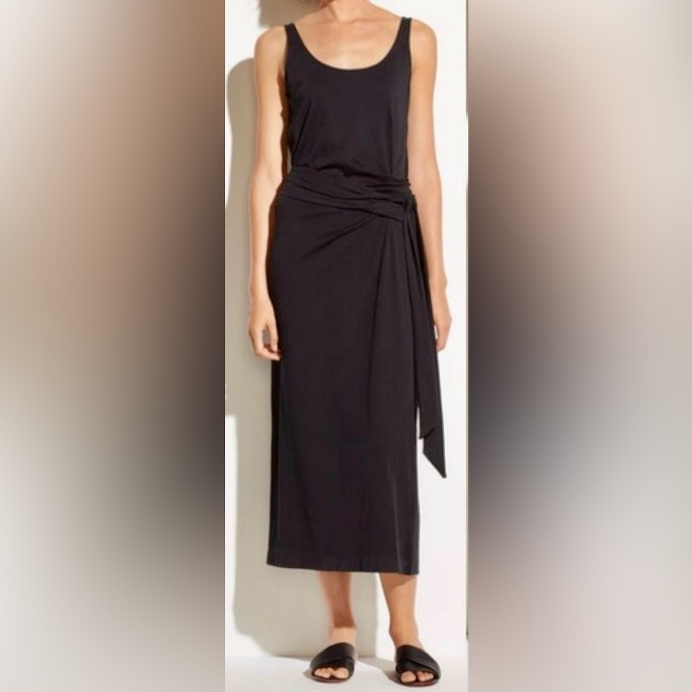 Vince. Sleeveless Wrap Black Midi Dress. ZB5